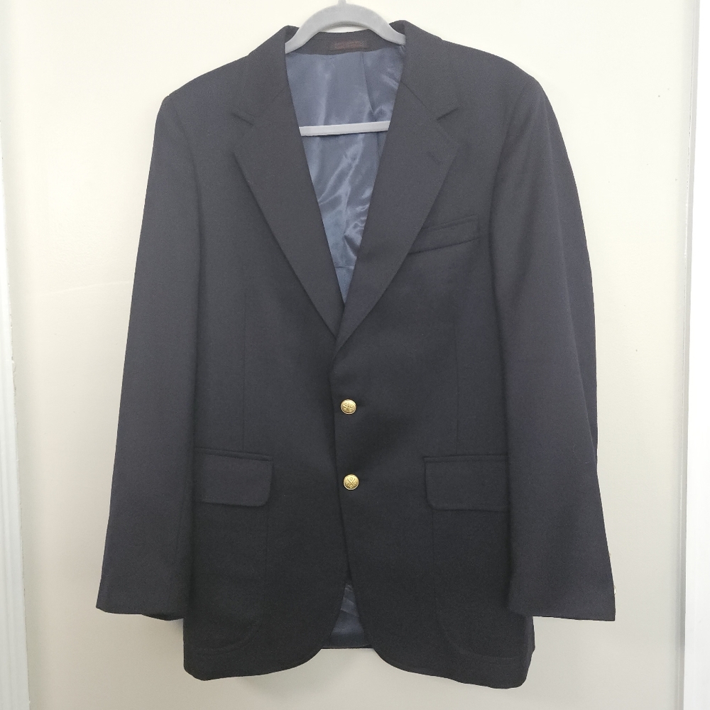 Bret Lawrence New York London Navy Classic Wool Blazer Gold Buttons Size 38R